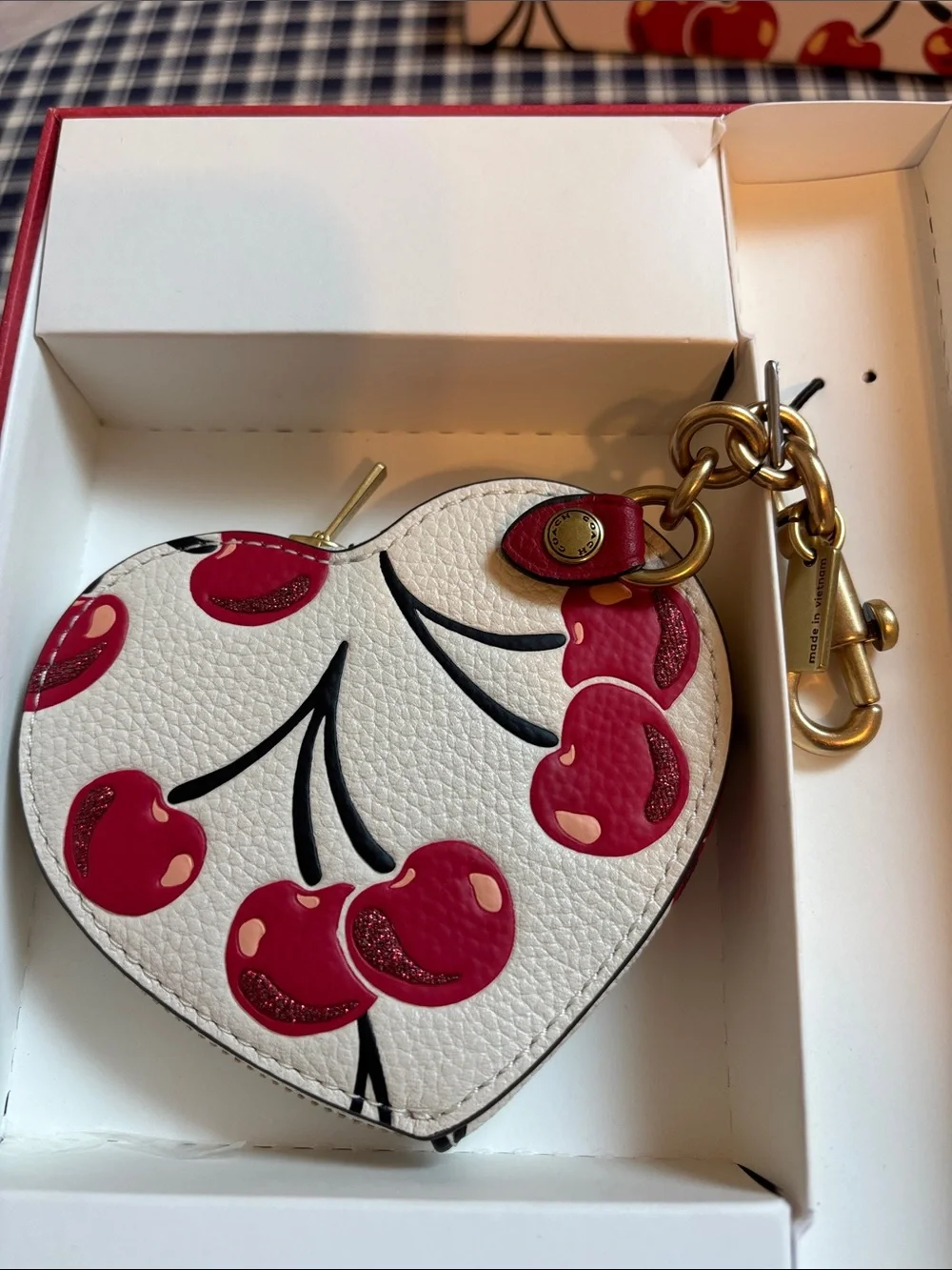 Coach Cherry Heart Keyring Wallet - Red, White, Gold